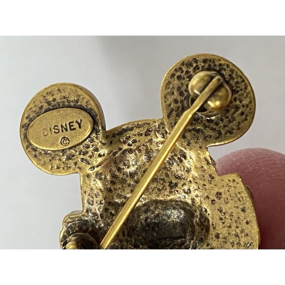 Crystal Enamel Mickey Head Brooch Signed Disney Vintage - Picture 6 of 6